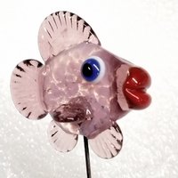 SOFTPINK FRIT FISH glass sculpture 5" high; handmade lampwork small fish sculpture on wire  ~ tiny small miniature glass sculpture