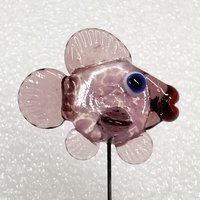SOFTPINK FRIT FISH glass sculpture 5" high; handmade lampwork small fish sculpture on wire  ~ tiny small miniature glass sculpture