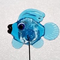 New! AQUA FISH glass miniature 5" high; handmade lampwork small fish sculpture on wire  ~ tiny small miniature glass sculpture