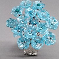 TURQUOISE VARIEGATED glass flowers;  mini tiny small glass flowers on wire; handcrafted lampwork, jewelry, mixed media, wedding, small gift