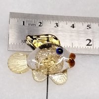 GOLDIE GLITTER FISH glass sculpture 5" high; handmade lampwork small fish sculpture on wire  ~ tiny small miniature glass fish
