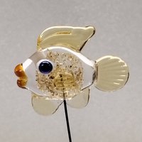 GOLDIE GLITTER FISH glass sculpture 5" high; handmade lampwork small fish sculpture on wire  ~ tiny small miniature glass fish