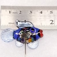 RAINBOW KALEIDOSCOPE FISH glass sculpture 5" high; handmade lampwork small fish sculpture on wire  ~ tiny small miniature glass fish
