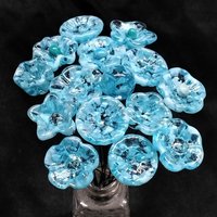 TURQUOISE VARIEGATED glass flowers;  mini tiny small glass flowers on wire; handcrafted lampwork, jewelry, mixed media, wedding, small gift