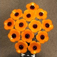 Merigold Butterscotch tiny glass flowers on wire headpins; handcraft lampwork: jewelry, gifts, wedding, bouquets, mixed media fall autumn