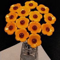 Merigold Butterscotch tiny glass flowers on wire headpins; handcraft lampwork: jewelry, gifts, wedding, bouquets, mixed media fall autumn