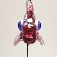 HOTLIPS FISH glass sculpture 5" high; handmade lampwork small fish sculpture on 20 gauge wire  ~ tiny small miniature glass sculpture