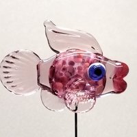 HOTLIPS FISH glass sculpture 5" high; handmade lampwork small fish sculpture on 20 gauge wire  ~ tiny small miniature glass sculpture
