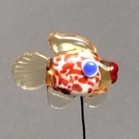 CORAL TAN FISH glass miniature 5" high; small, tiny fish sculpture on wire  ~ tiny, small miniature glass sculpture