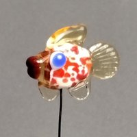 CORAL TAN FISH glass miniature 5" high; small, tiny fish sculpture on wire  ~ tiny, small miniature glass sculpture