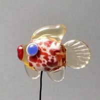 CORAL TAN FISH glass miniature 5" high; small, tiny fish sculpture on wire  ~ tiny, small miniature glass sculpture