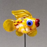 SUNSPRINKLES FISH glass miniature 5" high; small, tiny fish sculpture on wire  ~ tiny, small miniature glass sculpture