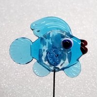 New! AQUA FISH glass miniature 5" high; handmade lampwork small fish sculpture on wire  ~ tiny small miniature glass sculpture