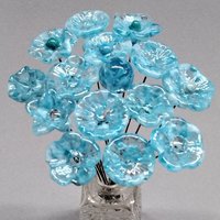 TURQUOISE VARIEGATED glass flowers;  mini tiny small glass flowers on wire; handcrafted lampwork, jewelry, mixed media, wedding, small gift