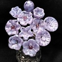 SOFT LAVENDER MOTTLE glass flowers, tiny small mini glass flowers on wire; handcrafted lampwork, jewelry, mixed media, weddings, plant gift