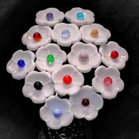 WHITE with COLOR CENTER Dot glass flower headpins ~ tiny small mini glass flowers on wire; lampwork, jewelry, mixed media, wedding, gifts