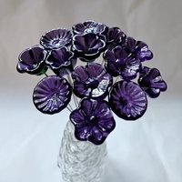 DEEP DARK PURPLE glass flowers, mini tiny small glass flowers on wire; handcrafted lampwork, jewelry, mixed media, wedding, plants, gift
