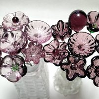 LIGHT ROSE' WINE 5-petal glass flower headpins ~ tiny small mini glass flowers on wire; handcrafted lampwork,