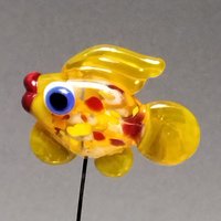 SUNSPRINKLES FISH glass miniature 5" high; small, tiny fish sculpture on wire  ~ tiny, small miniature glass sculpture