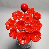 BRIGHT ORANGE glass flowers headpins; miniature tiny small glass flowers on wire; handcrafted lampwork, jewelry, mixed media, curio, gift