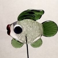 GlowGlitterSage FISH glass sculpture 5" high; handmade lampwork small fish sculpture on 20 gauge wire ~tiny small  Uranium glow in the dark