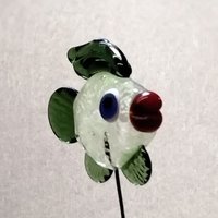 GlowGlitterSage FISH glass sculpture 5" high; handmade lampwork small fish sculpture on 20 gauge wire ~tiny small  Uranium glow in the dark