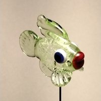 GlowGlitter FISH glass sculpture 5" high; handmade lampwork small fish sculpture on 20 gauge wire ~tiny small  Uranium glow in the dark