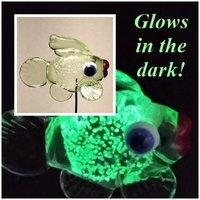 GlowGlitter FISH glass sculpture 5" high; handmade lampwork small fish sculpture on 20 gauge wire ~tiny small  Uranium glow in the dark