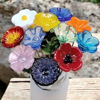 SUMMER BRIGHT Bouquet bright colors glass flower bouquet, tiny, small glass flowers handcrafted, gift friend, thinking of you, just because