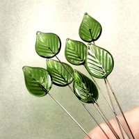 Elegant Sage Green Glass Leaf Headpins;tiny small glass leaf shape on wire; handcrafted lampwork, jewelry, mixed media, wedding decor, plant