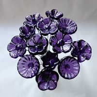 DEEP DARK PURPLE glass flowers, mini tiny small glass flowers on wire; handcrafted lampwork, jewelry, mixed media, wedding, plants, gift