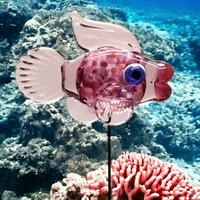 HOTLIPS FISH glass sculpture 5" high; handmade lampwork small fish sculpture on 20 gauge wire  ~ tiny small miniature glass sculpture