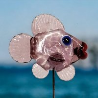 SOFTPINK FRIT FISH glass sculpture 5" high; handmade lampwork small fish sculpture on wire  ~ tiny small miniature glass sculpture
