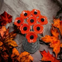 POPPY MIX Red and Orange glass flower Set of 6; small tiny miniature glass flowers on wire, handcrafted lampwork, jewelry, mixed media, gift