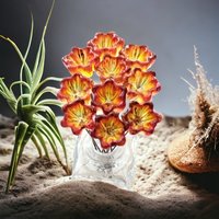 Fire Mini Rufflebell glass flower on wire headpins, mini tiny small glass flowers on wire; handcrafted lampwork, jewelry, mixed media, gifts