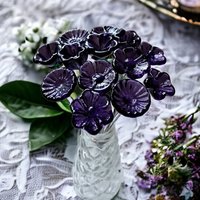 DEEP DARK PURPLE glass flowers, mini tiny small glass flowers on wire; handcrafted lampwork, jewelry, mixed media, wedding, plants, gift