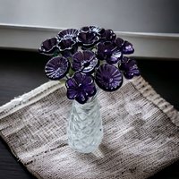 DEEP DARK PURPLE glass flowers, mini tiny small glass flowers on wire; handcrafted lampwork, jewelry, mixed media, wedding, plants, gift