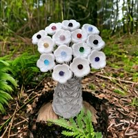 WHITE with COLOR CENTER Dot glass flower headpins ~ tiny small mini glass flowers on wire; lampwork, jewelry, mixed media, wedding, gifts