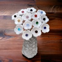 WHITE with COLOR CENTER Dot glass flower headpins ~ tiny small mini glass flowers on wire; lampwork, jewelry, mixed media, wedding, gifts