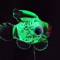 GlowGlitterSage FISH glass sculpture 5" high; handmade lampwork small fish sculpture on 20 gauge wire ~tiny small  Uranium glow in the dark