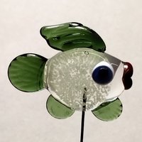 GlowGlitterSage FISH glass sculpture 5" high; handmade lampwork small fish sculpture on 20 gauge wire ~tiny small  Uranium glow in the dark