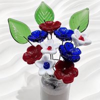 PATRIOTIC/RedWhiteBlue Bouquet ~ glass flower/leaf bouquet, tiny small mini glass flowers; indiviually crafted, military patriotic gift