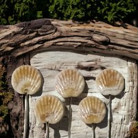 Shell Fan miniature flower glass headpins;  tiny small mini glass flowers on wire; individually crafted lampwork