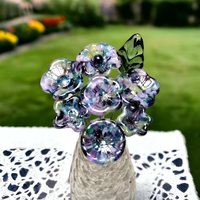 HYDRANGEA glass flowers, tiny small mini glass flowers on wire; handcrafted lampwork, jewelry, mixed media, wedding, plants, great gifts