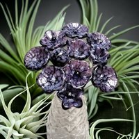 PURPLE MOTTLE JEWELTONE glass flowers; mini tiny small glass flowers on wire; handcraft lampwork, jewelry, mixed media, wedding, plant gift