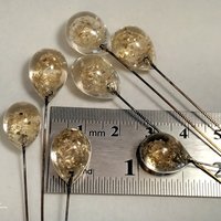 GOLD GLITTER ORB - Glass Drop Orb: glass with gold glitter inside each unique;  handmade lampwork, jewelry, mix media, plant pick, wedding