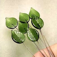 Elegant Sage Green Glass Leaf Headpins;tiny small glass leaf shape on wire; handcrafted lampwork, jewelry, mixed media, wedding decor, plant