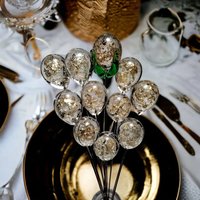 GOLD GLITTER ORB - Glass Drop Orb: glass with gold glitter inside each unique;  handmade lampwork, jewelry, mix media, plant pick, wedding