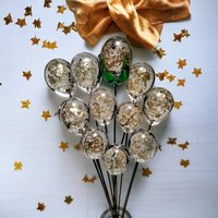 GOLD GLITTER ORB - Glass Drop Orb: glass with gold glitter inside each unique;  handmade lampwork, jewelry, mix media, plant pick, wedding