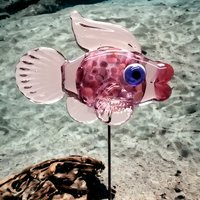 HOTLIPS FISH glass sculpture 5" high; handmade lampwork small fish sculpture on 20 gauge wire  ~ tiny small miniature glass sculpture